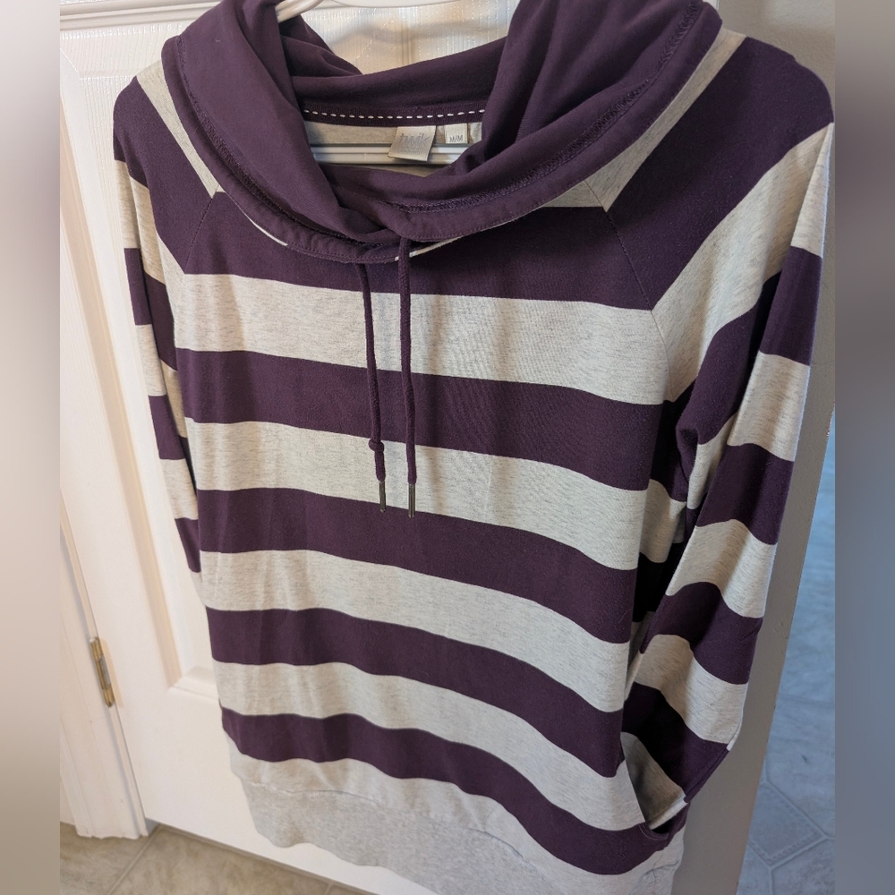 Twik Purple and Cream Striped Cowl Neck Sweater
